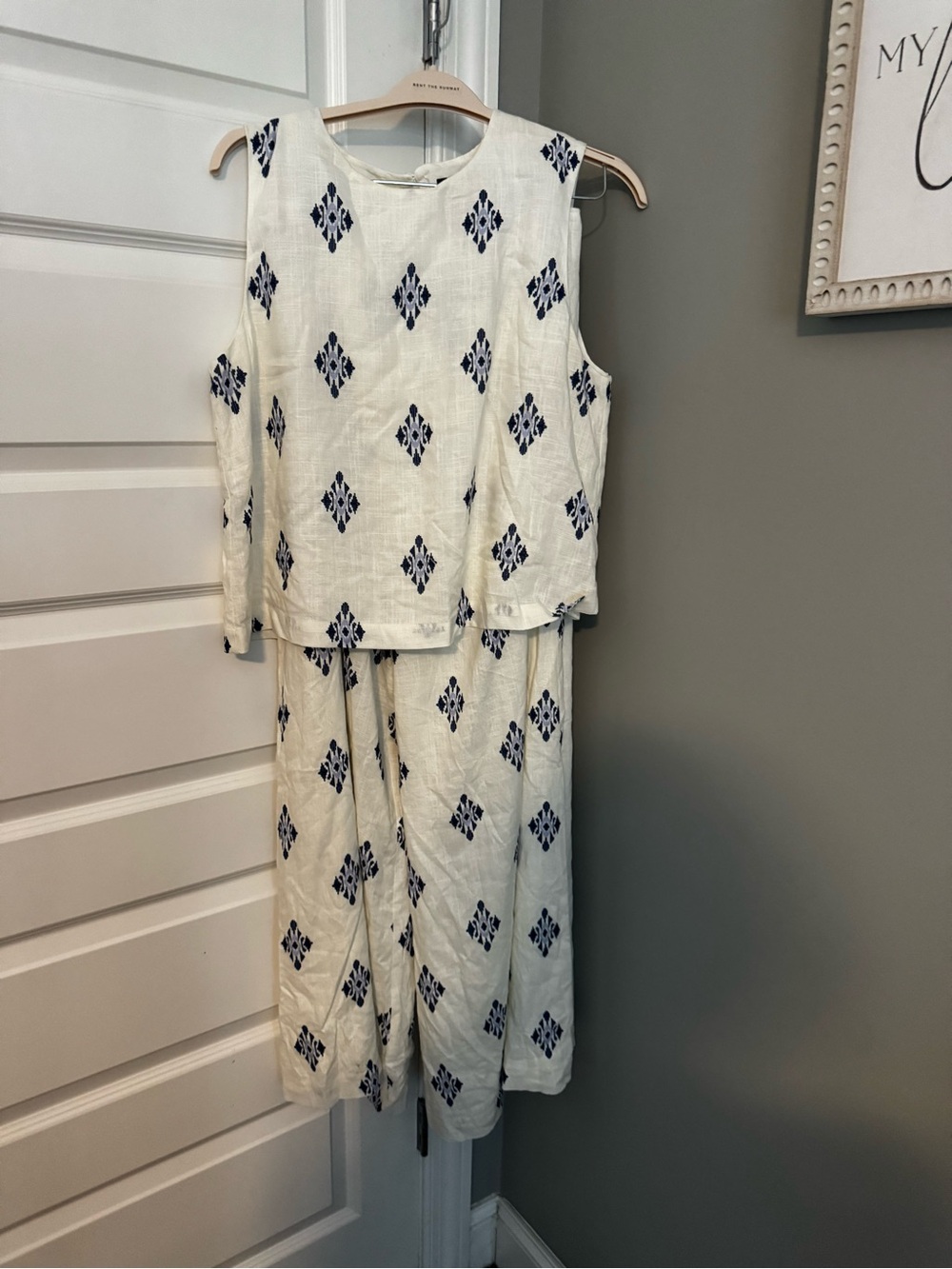 Alex Marie Cream and Navy Printed Girls' Sleeveless Dress Set